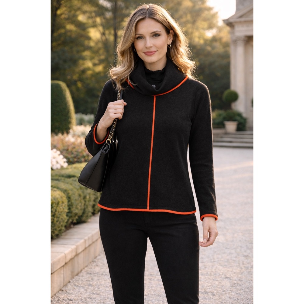 Slater Zorn Premium Merino Wool Tunic Blouse Black Red Trim SZ Med Architectural